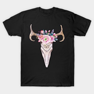 Boho chic Skull Watercolor Painting Photography deer T-Shirt